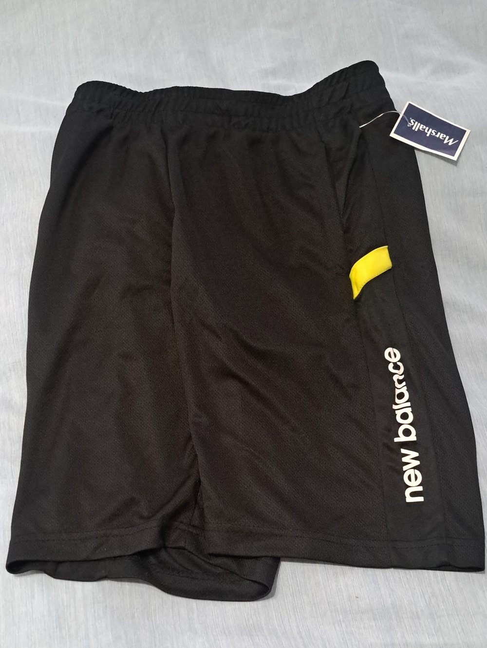 NWT New Balance Boys Black Athletic Shorts with Yellow Accent